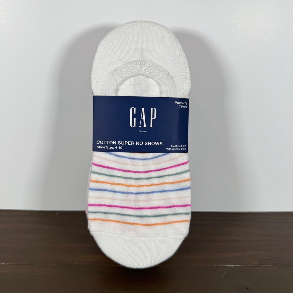 GAP Women's 7 Pair Super No Show Socks Stripe Pastel Cotton Shoe Size 4-10 New